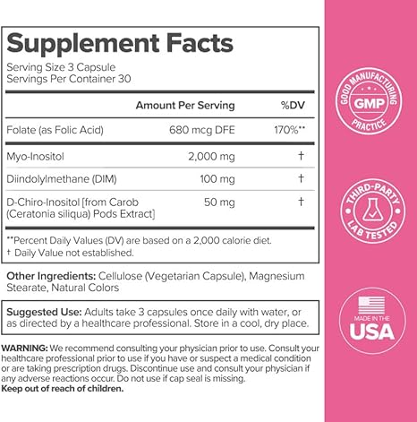 O Positiv FLO Ovarian Health Support -  Balance for Women, Supplement with DIM, Myo & D-Chiro Inositol, Folic Acid - Supports Healthy Ovulation, Cycle Regularity - 30 Servings