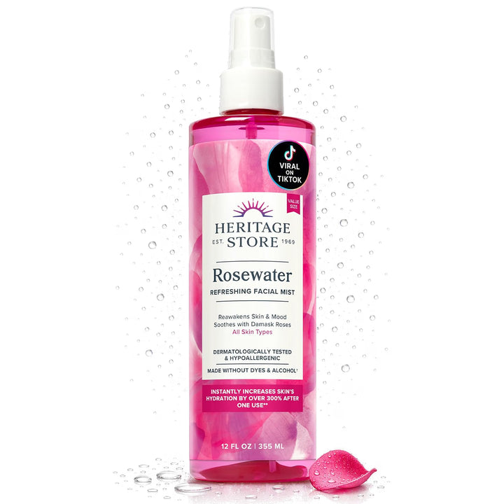 Heritage Store Rosewater Facial Mist, Hydrating Face Spray, 12 fl oz