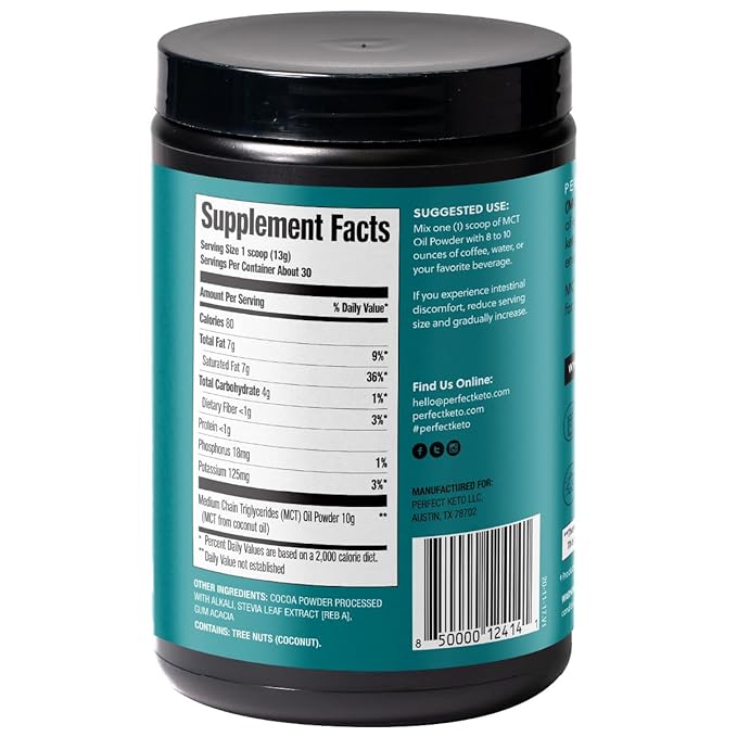 Perfect Keto MCT Oil Powder Dairy-Free Keto Coffee Creamer Gluten-Free Powder for Smoothies, Shakes & Low-Carb Recipes – 30 Servings