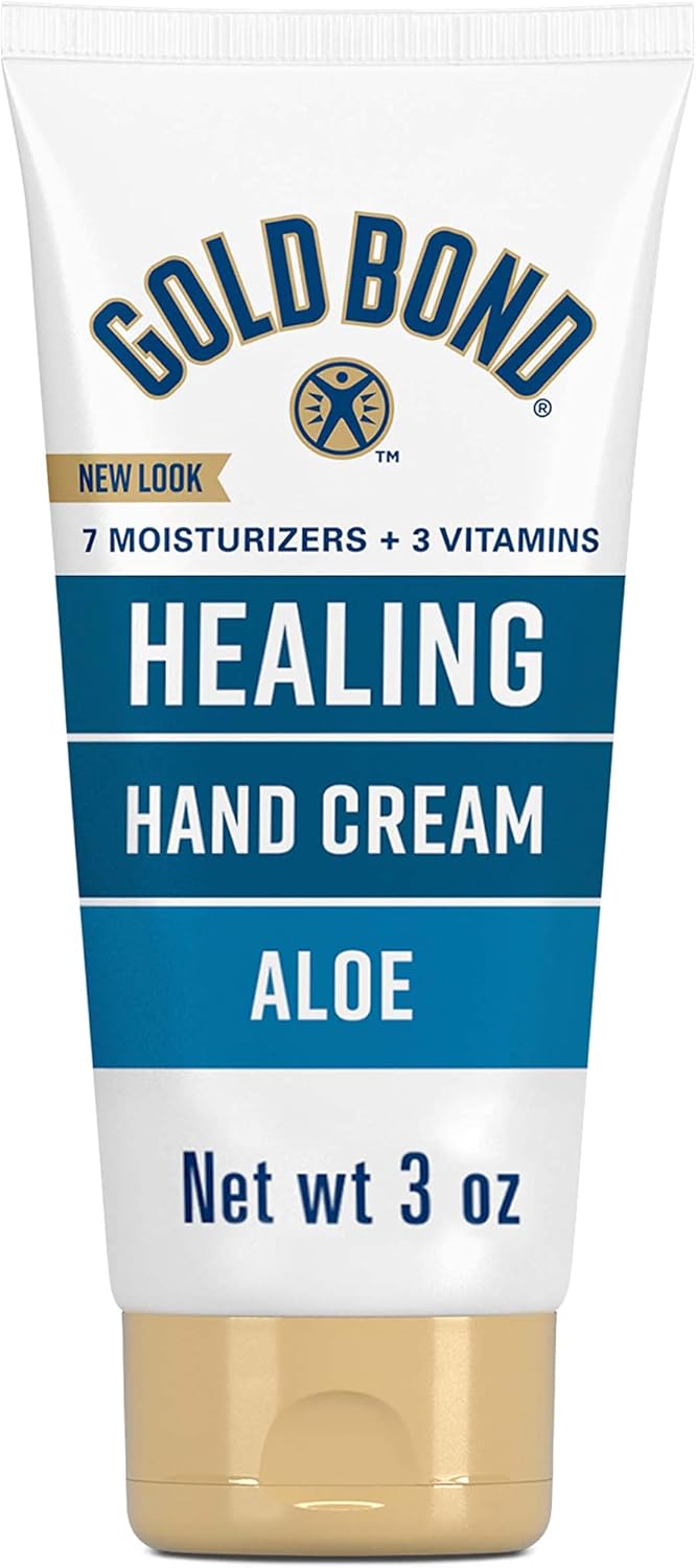 Gold Bond Healing Hand Cream tube with aloe on a white background