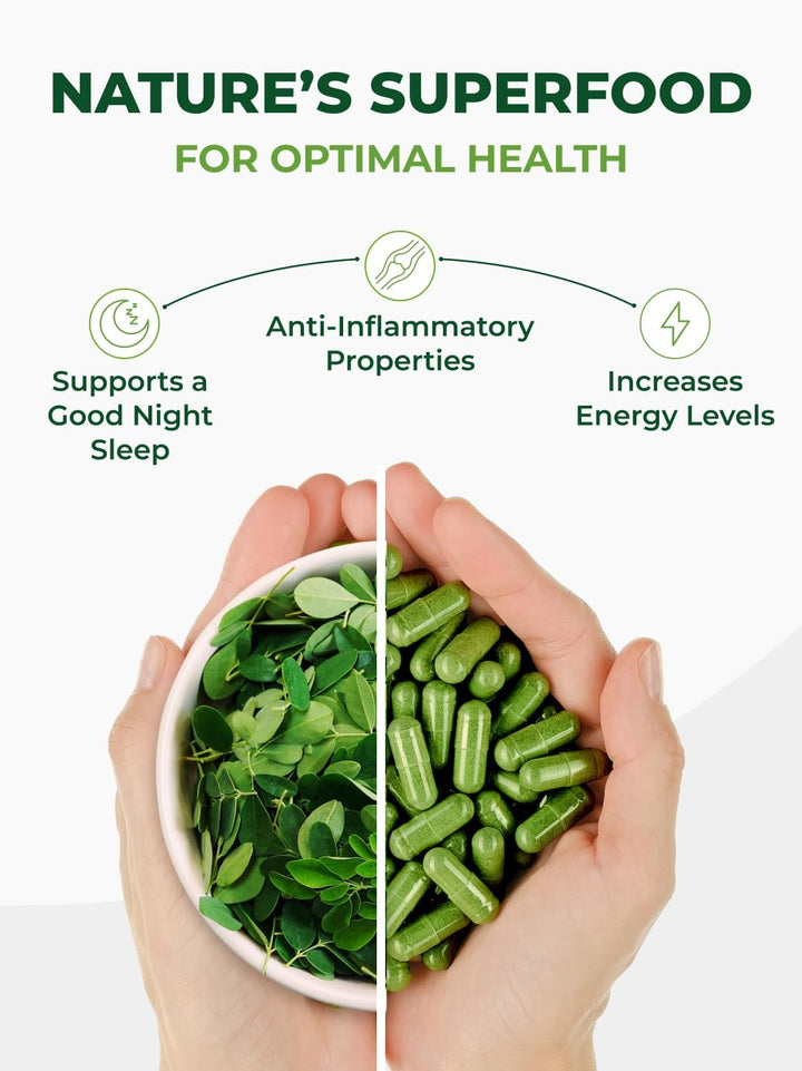 Pura Vida Organic Moringa Capsules 500mg - Pure Single Origin Leaf Powder (120 Count)
