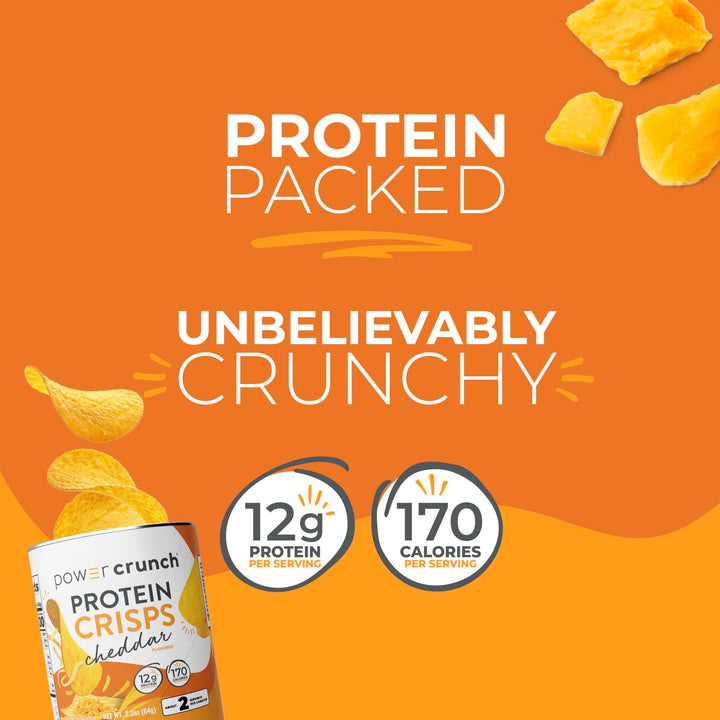 Power Crunch Protein Crisps Variety Pack – High Protein Snack Chips, Cheddar, BBQ & Hot & Spicy Flavors – 12g Protein per Serving, 6-Pack (1.05 oz Each)