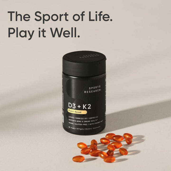 Sports Research Vegan Vitamin D3 + K2 with Coconut MCT Oil, 60 Plantgels