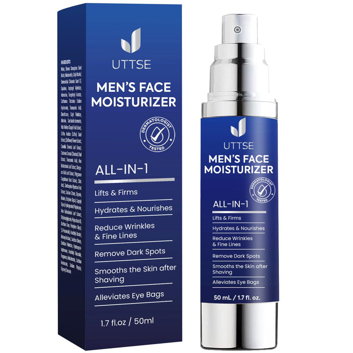 UTTSE 6-in-1 Men’s Moisturizer 50ml – Daily Face Cream with Caffeine & Vitamin B3 – For Dull, Puffy or Tired Skin