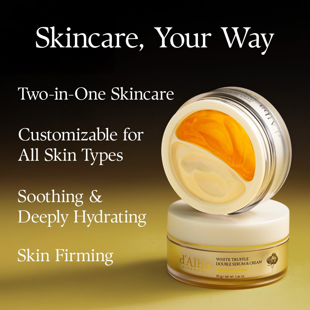 d'Alba Piedmont White Truffle Double Serum & Cream - 2-in-1 Vegan Face Moisturizer - 70g / 2.46 oz