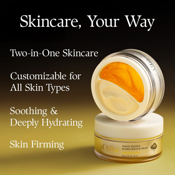 d'Alba Piedmont White Truffle Double Serum & Cream - 2-in-1 Vegan Face Moisturizer - 70g / 2.46 oz