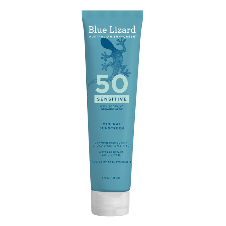 Blue Lizard Sensitive Mineral Sunscreen Lotion SPF 50, 148ml – Zinc Oxide & Aloe Vera, Fragrance-Free