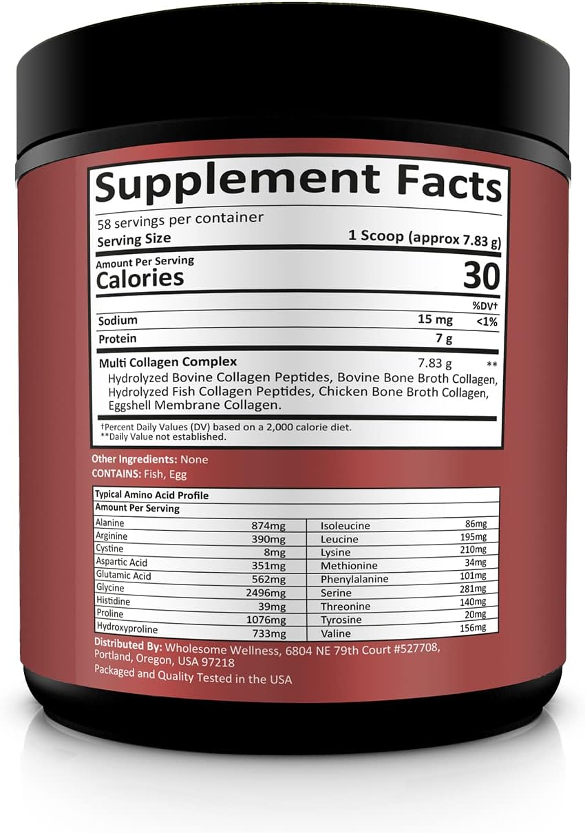 Wholesome Wellness Multi Collagen Protein Powder (Types I, II, III, V & X), 58 Servings