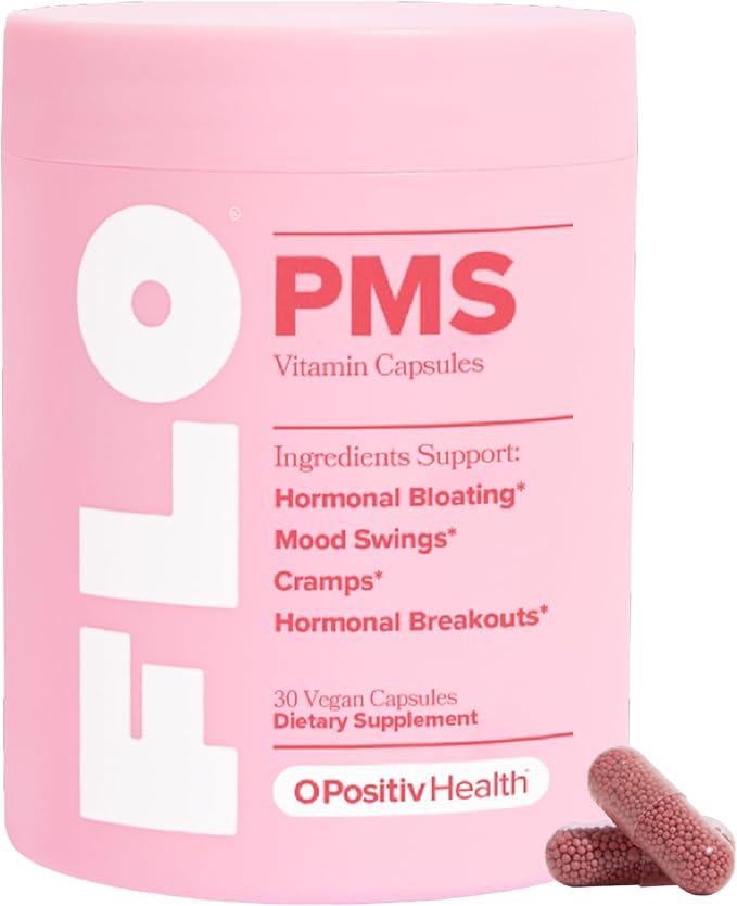O Positiv FLO PMS Vitamins for Women – 30 Servings – Vegan, Gluten-Free, Non-GMO – Chasteberry, Vitamin B6, Lemon Balm