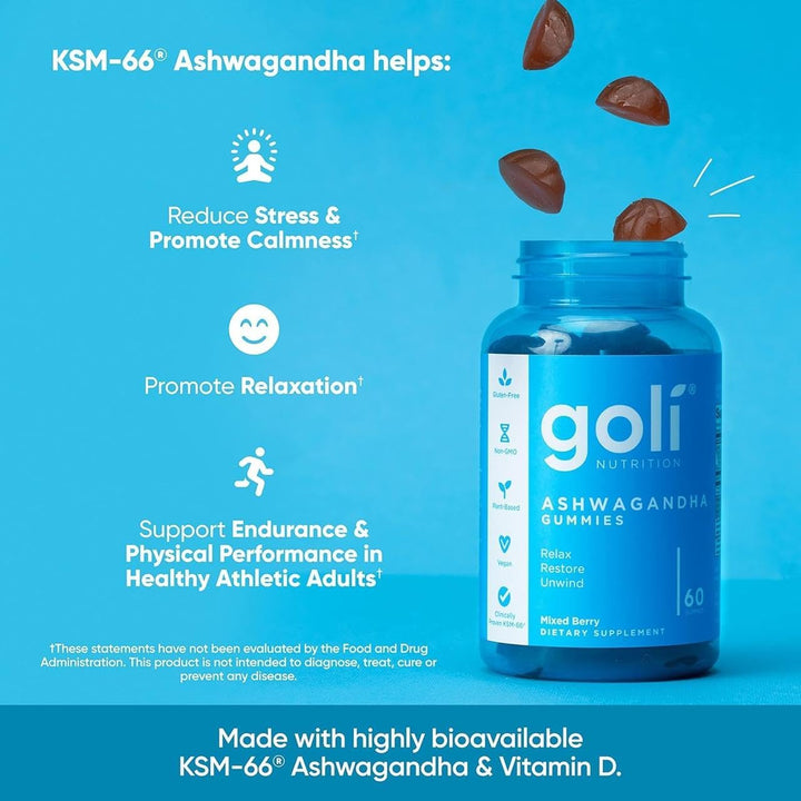 Goli Ashwa Gummies – 60 Count Mixed Berry Vegan Ashwagandha Supplement