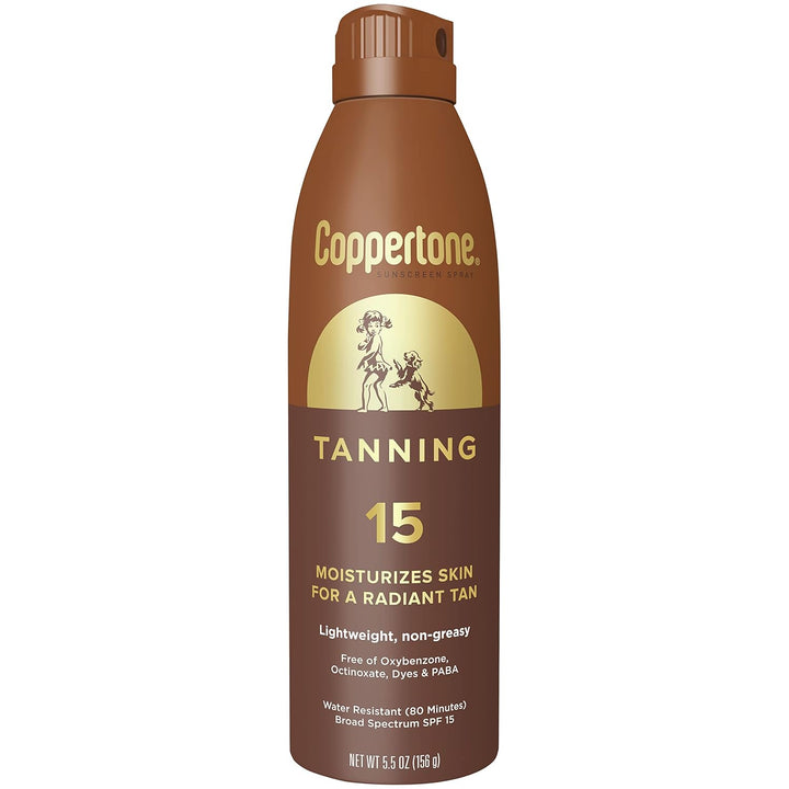 Coppertone Tanning Sunscreen Spray SPF 15, 163ml – Lightweight UVA/UVB Protection & Quick-Dry Formula