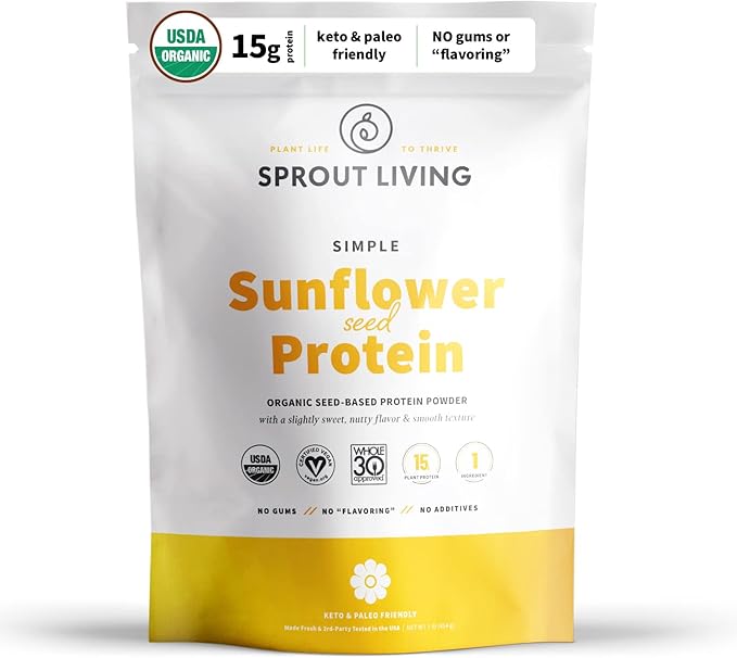 Sprout Living Organic Pea Protein Powder, Plant-Based Protein, Vegan, Non-GMO, Gluten-Free, Dairy-Free, No Artificial Sweeteners,