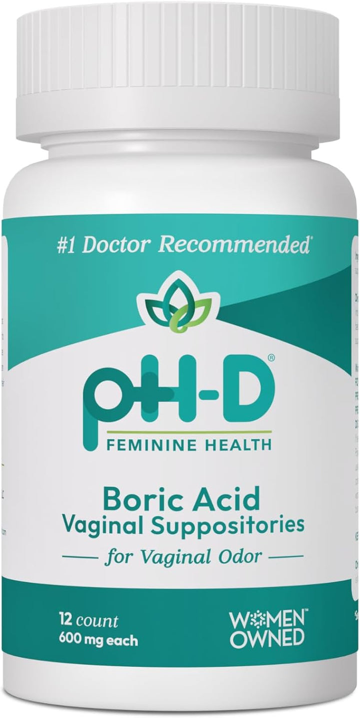 pH-D Feminine Health Boric Acid Suppositories 600mg - Vaginal Odor Support (12 Count)