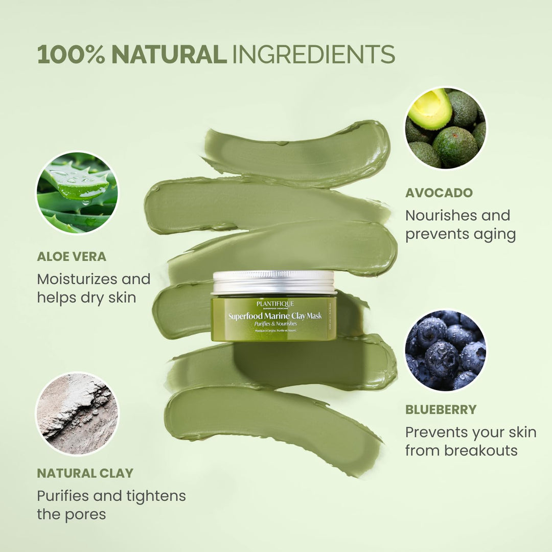 Plantifique Korean Clay Mask | Hydrating Mud Mask with Avocado & Superfoods | Vegan & Dermatologist Tested | 100ml