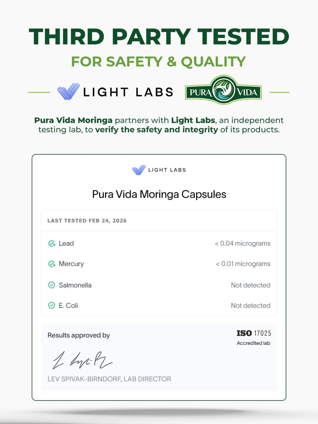 Pura Vida Organic Moringa Capsules 500mg - Pure Single Origin Leaf Powder (120 Count)