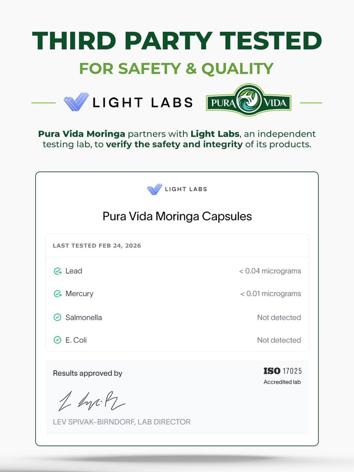 Pura Vida Organic Moringa Capsules 500mg - Pure Single Origin Leaf Powder (120 Count)