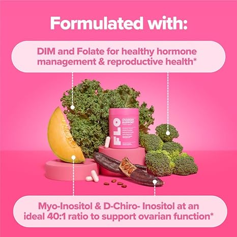 O Positiv FLO Ovarian Health Support -  Balance for Women, Supplement with DIM, Myo & D-Chiro Inositol, Folic Acid - Supports Healthy Ovulation, Cycle Regularity - 30 Servings