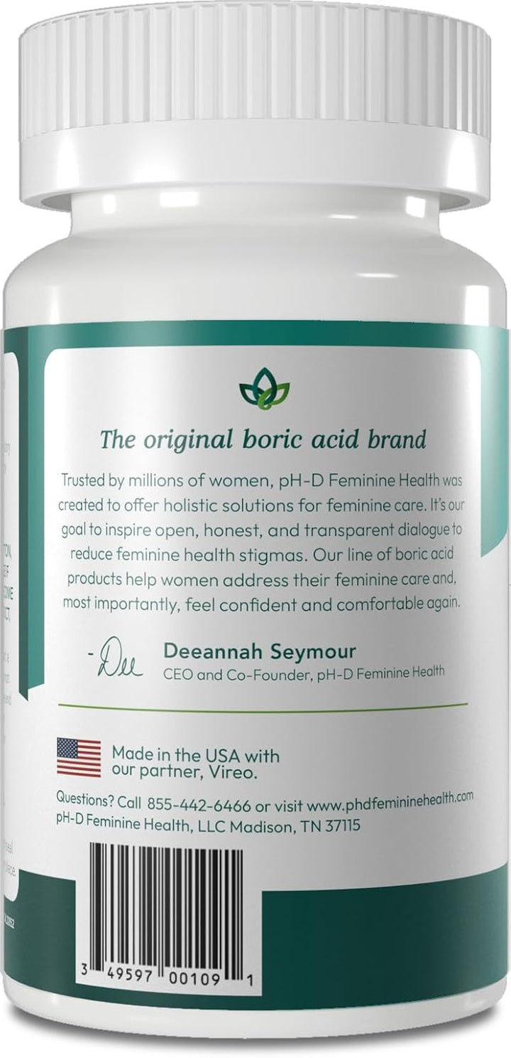 pH-D Feminine Health Boric Acid Suppositories 600mg - Vaginal Odor Support (12 Count)