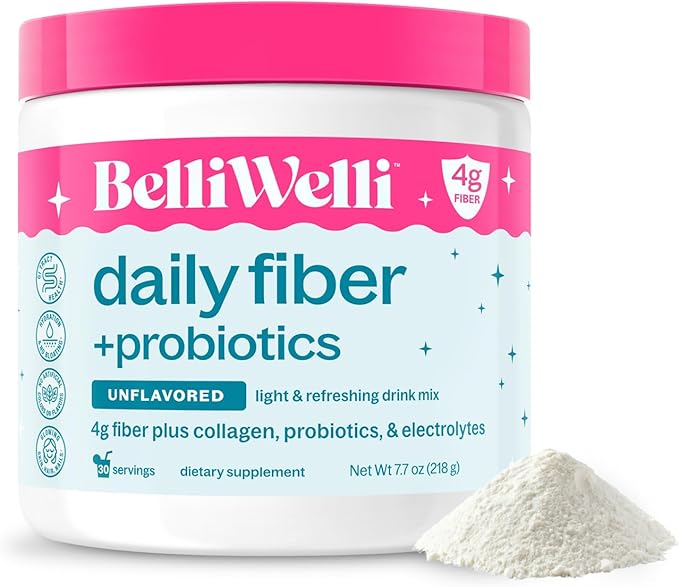 Belli Welli Daily Fiber Supplement – Organic Acacia Fiber with Collagen, Electrolytes & Probiotics – 30 Servings
