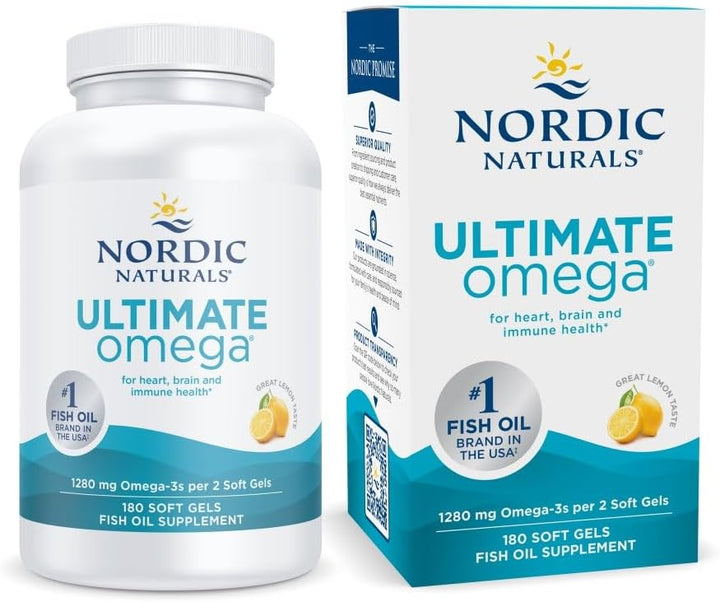 Nordic Naturals Ultimate Omega Lemon Softgels - 1280mg Omega-3 EPA & DHA – Non-GMO