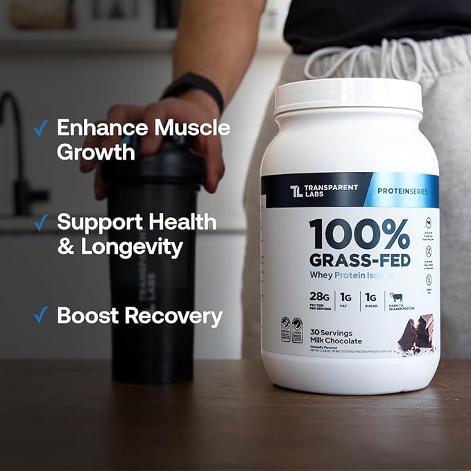 Transparent Labs Grass-Fed Whey Protein Isolate – Naturally Flavored, Gluten-Free, 28g Protein per Serving, 9 Essential Amino Acids, Milk Chocolate, 30 Servings