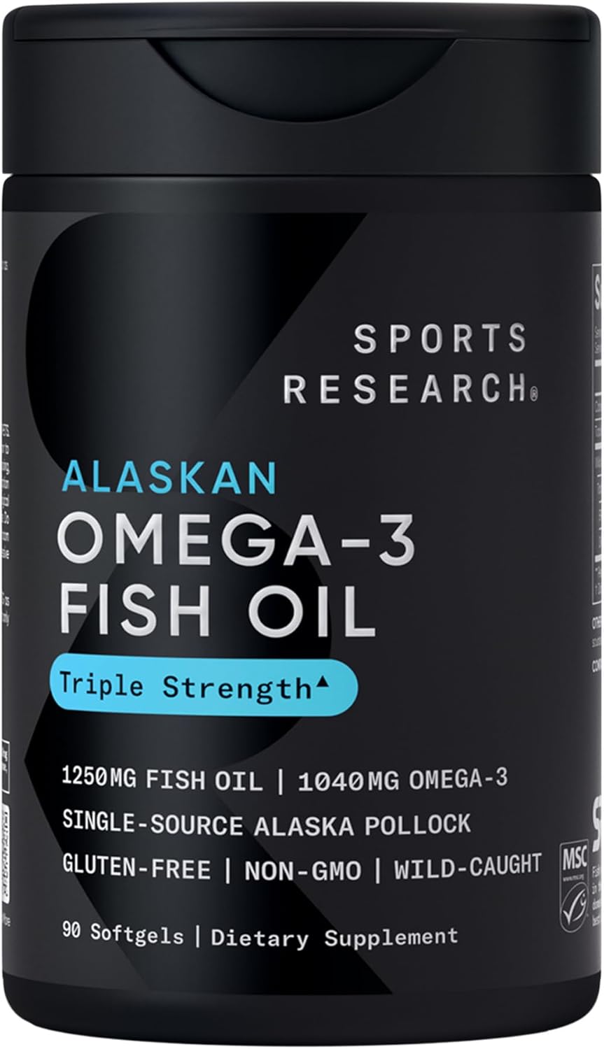 Sports Research Omega-3 Fish Oil 1250mg from Wild Alaska Pollock, 90 Softgels