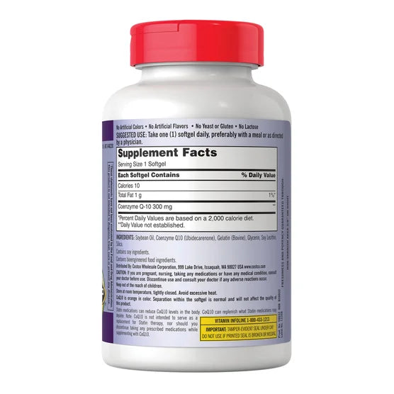 Kirkland Signature CoQ10 300 mg Softgels, Supports Heart Health & Energy Production, USP Verified – 100 Softgels