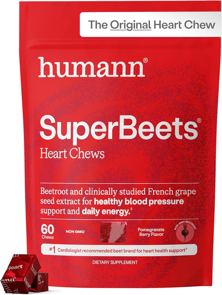 humanN SuperBeets Heart Chews with Grape Seed Extract & Beetroot, 60 Count