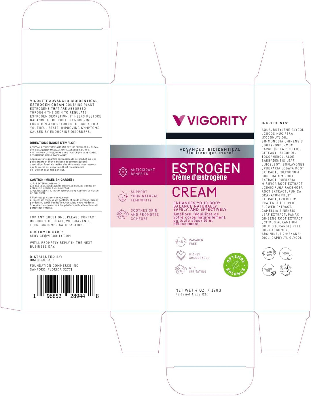 Vigority Estrogen Cream for Women – Natural Plant-Based Formula with Wild Yam, Vegan, Paraben-Free, 4 oz (3-Month Supply)
