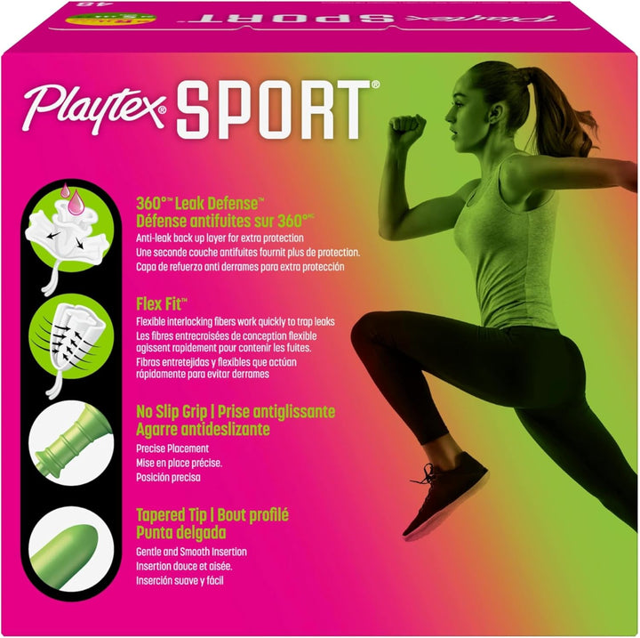 Playtex Sport Tampons Multipack – 48 Count (24 Regular / 24 Super), Fragrance-Free – 360° Leak Defense