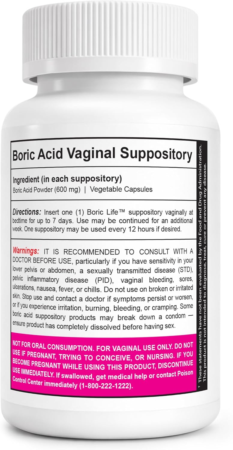 NutraBlast Boric Acid Suppositories 600mg - Vaginal Odor & Hygiene Support (30 Count)