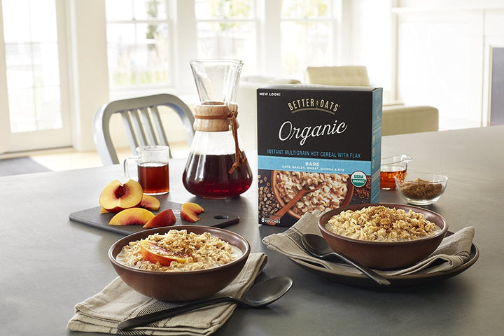 Better Oats Bare Organic Multigrain Hot Cereal with Flax Seeds | Instant Oatmeal | USDA Organic | 8 Pouches (Pack of 6)