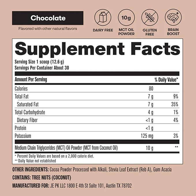 Perfect Keto MCT Oil Powder Dairy-Free Keto Coffee Creamer Gluten-Free Powder for Smoothies, Shakes & Low-Carb Recipes – 30 Servings