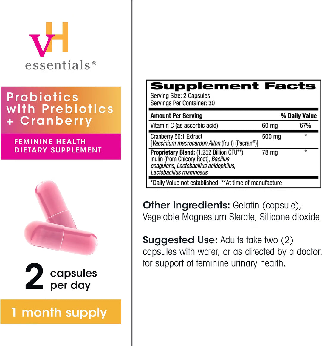 vH essentials Probiotics with Prebiotics & Cranberry Supplement (60 Capsules)