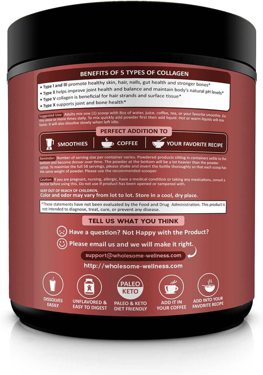 Wholesome Wellness Multi Collagen Protein Powder (Types I, II, III, V & X), 58 Servings