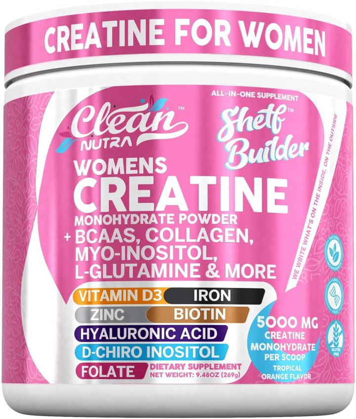 Clean Nutra Creatine for Women – Creatine Monohydrate + BCAA, Collagen, Biotin, Myo-Inositol Blend, Tropical Orange