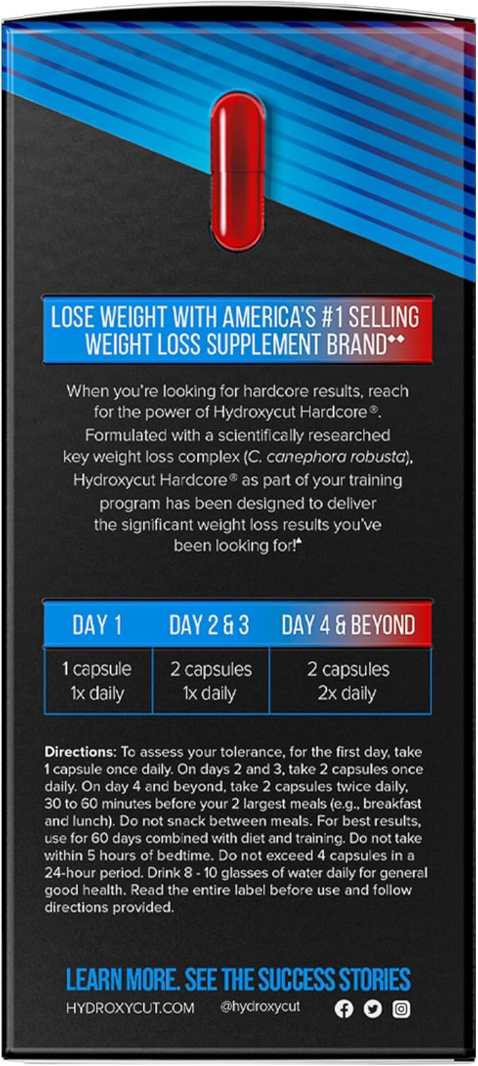 Hydroxycut Hardcore Thermogenic Energy & Focus Capsules – 60 Rapid-Release Capsules