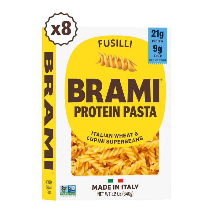 Brami Fusilli Italian Protein Pasta, 12 oz (8 Pack) – High Protein, High Fiber, Low Carb, Keto Friendly, Made in Italy
