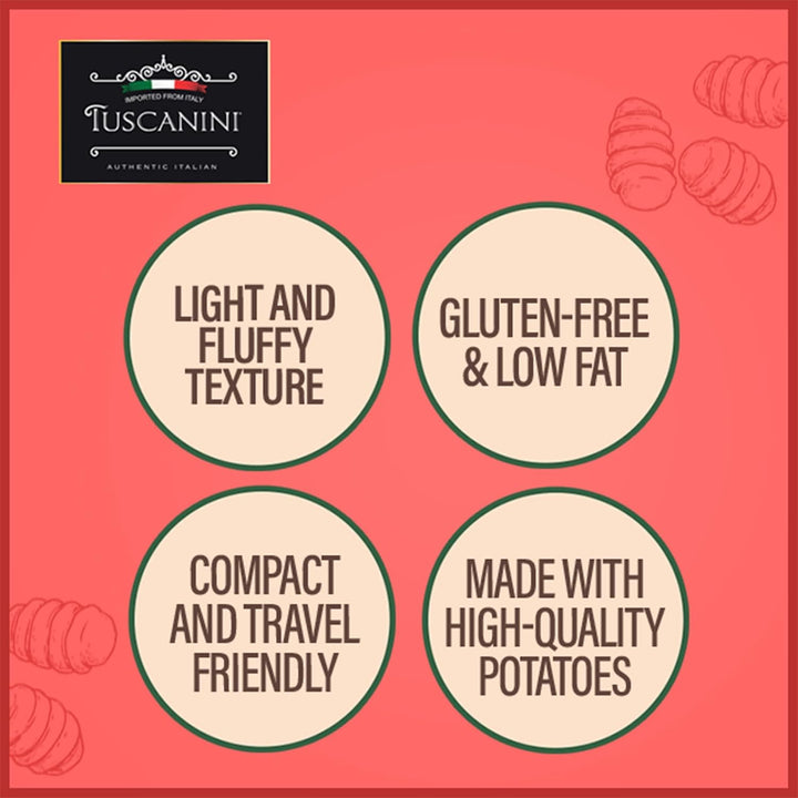 Tuscanini Gluten Free Potato Gnocchi  – Authentic Italian Pasta, Low Fat, Ready in Minutes