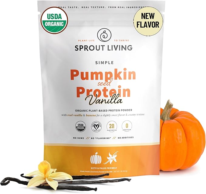 Sprout Living Organic Pea Protein Powder, Plant-Based Protein, Vegan, Non-GMO, Gluten-Free, Dairy-Free, No Artificial Sweeteners,