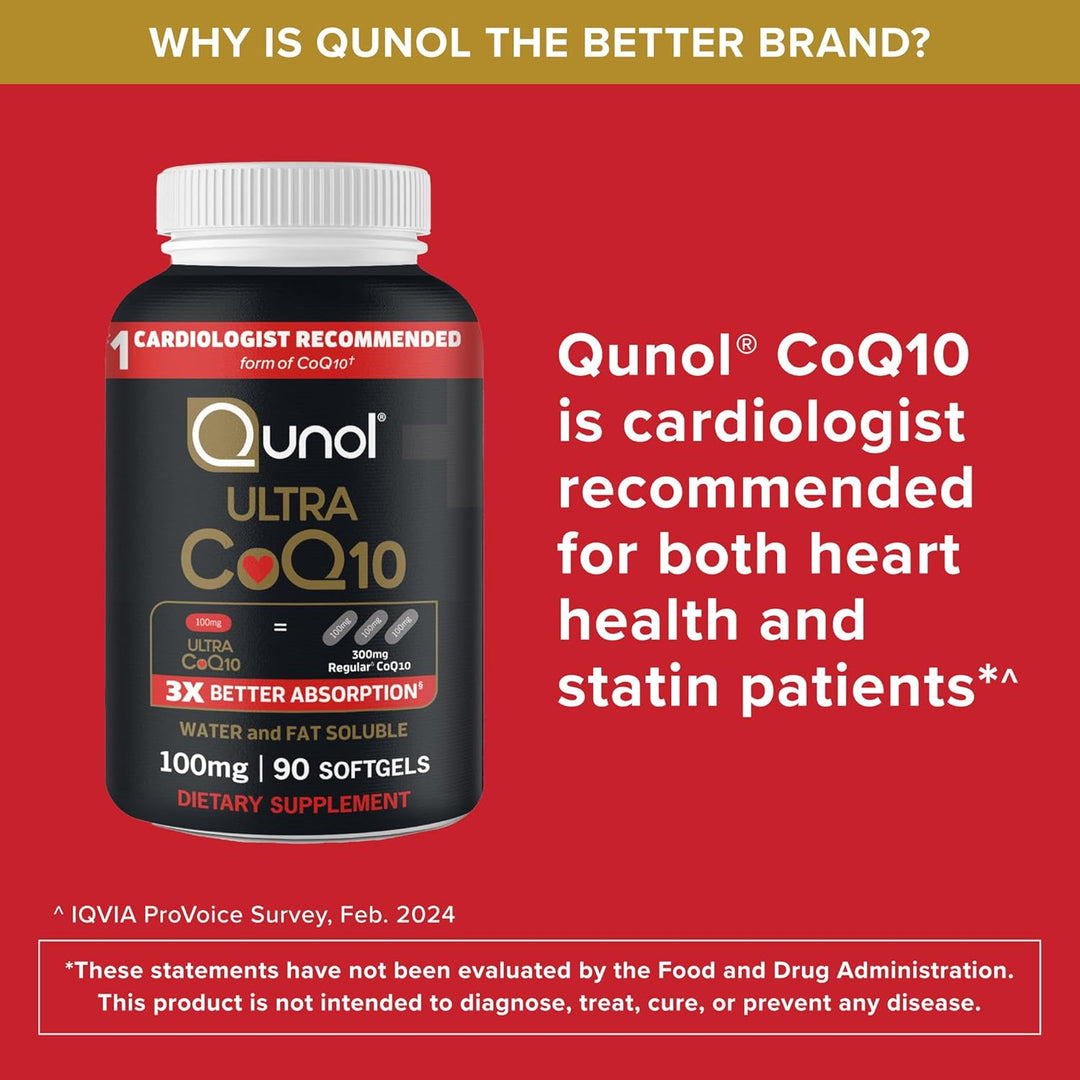 Qunol Ultra CoQ10 100mg for Heart Health & Energy Production, 90 Softgels