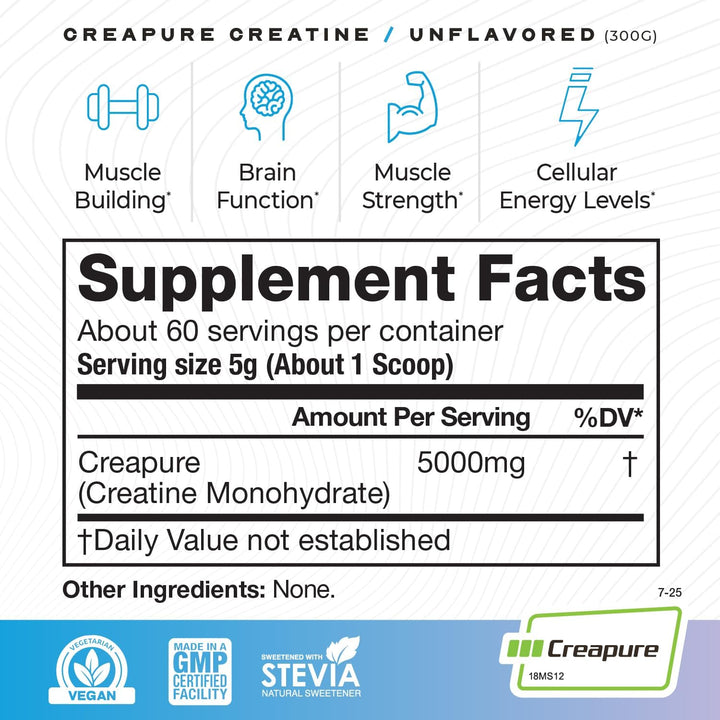 Muscle Feast Creapure Creatine Monohydrate – 99.9% Pure German Creatine, Unflavored, 60 Servings