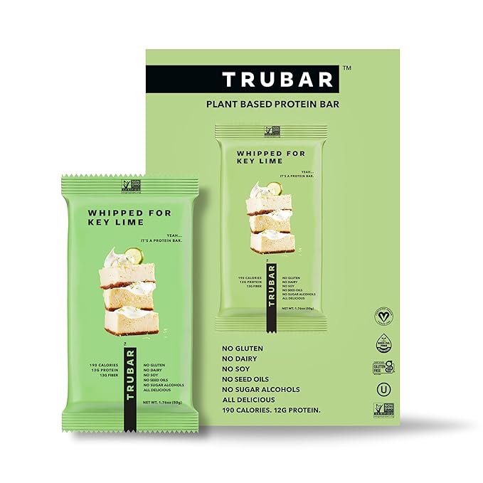 TRUBAR Vegan Protein Bar – Plant-Based, Gluten-Free, High Fiber Snack – 12g Protein, 13g Fiber – No Sugar Alcohols – 12 Count