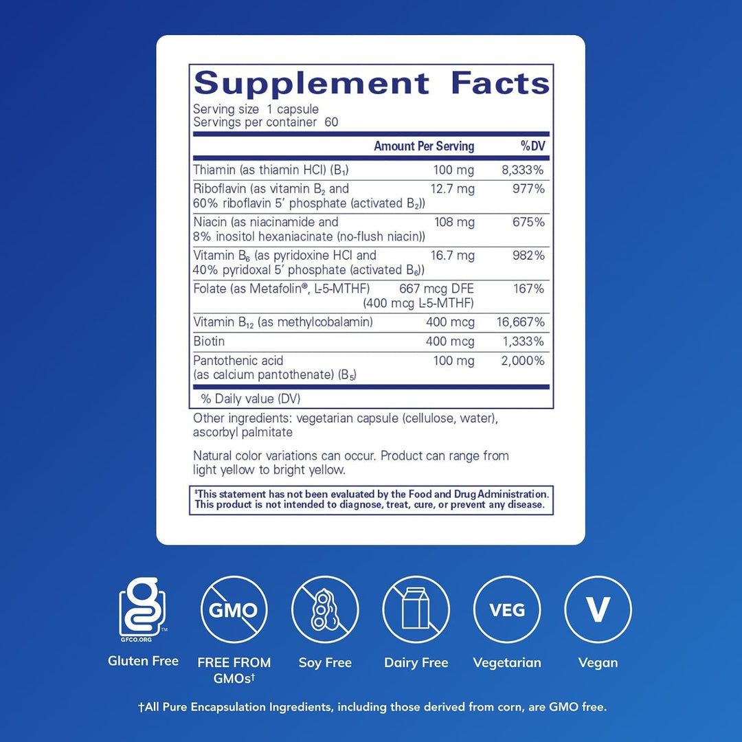 Pure Encapsulations B-Complex Plus | B Vitamins Supplement with B12 & Metafolin | Supports Energy, Nervous & Cardiovascular Health