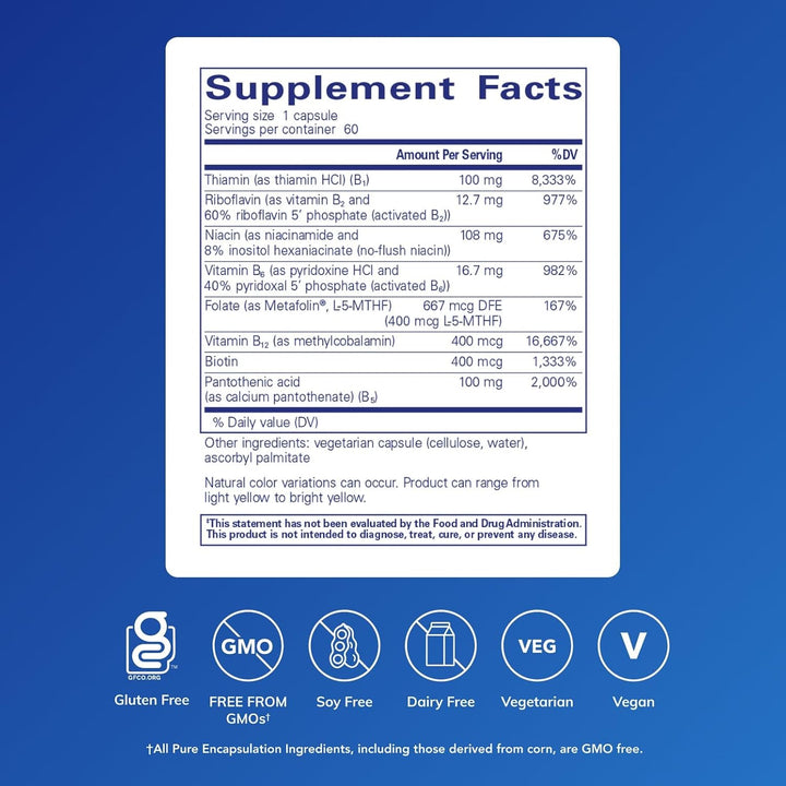 Pure Encapsulations B-Complex Plus | B Vitamins Supplement with B12 & Metafolin | Supports Energy, Nervous & Cardiovascular Health