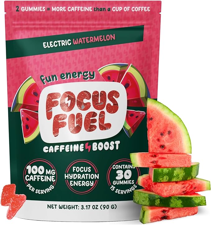 Energy Chews – Watermelon Flavor, 15 Servings, Natural Caffeine, L-Theanine, B12 & Magnesium – Sugar-Free, Portable Energy Supplement