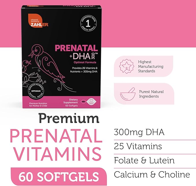 Zahler Prenatal Vitamin with DHA & Folate – Multivitamin Softgels for Women, 60 Count