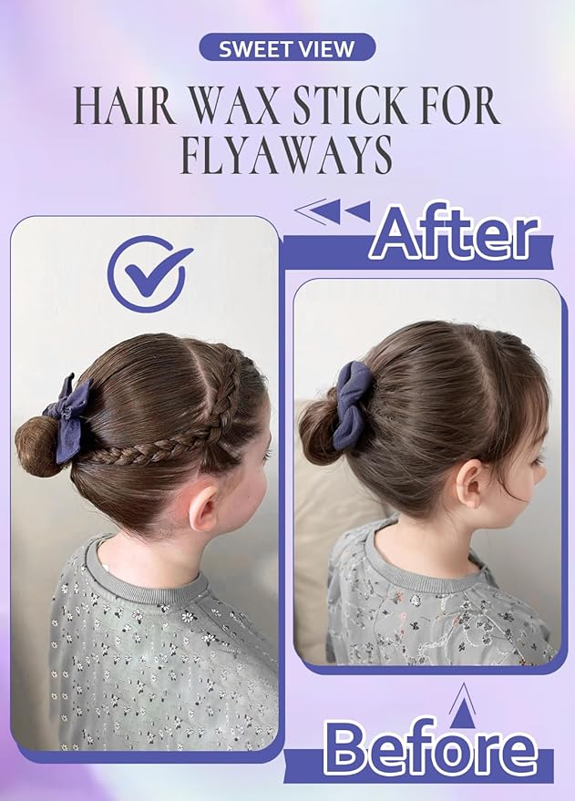 Hair Wax Stick & Slick Back Hair Brush for Tame Flyaways, Frizz, Sleek Ponytail, Buns | Pomade/Balm/Gel Stick for Woman, Styling Accessories for Girls, Kids
