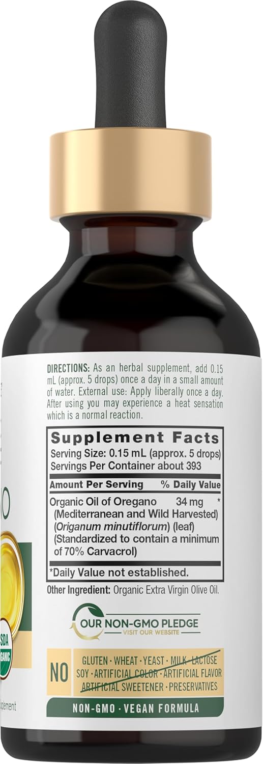 Carlyle Organic Oil of Oregano Liquid Drops - 34mg Wild Mediterranean Blend (2 fl oz)