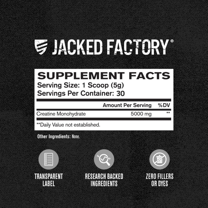 Jacked Factory Creatine Monohydrate Powder - Micronized Creatine 5g per Serving, Unflavored, Vegan-Friendly - 30 Servings, 150g